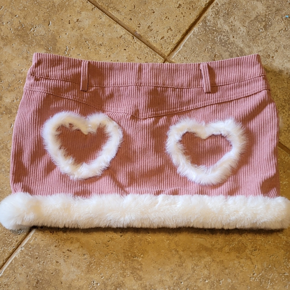 Shein Pink Fuzzy Heart Shaped Skirt